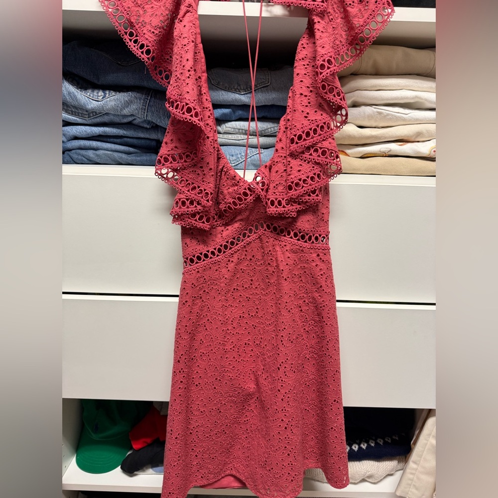 KEEPSAKE the Label Coral Eyelet Ruffle Mini Dress